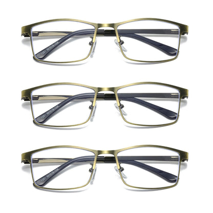 3 PK Mens Spring Hinge Metal Frame Blue Light Blocking Reading Glasses Readers