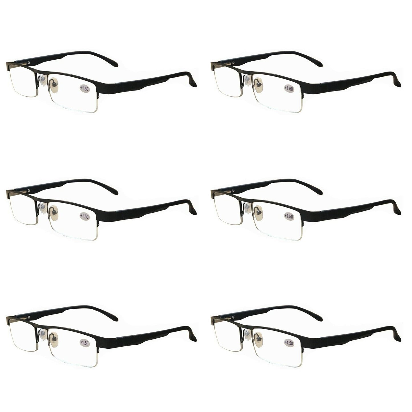 6 Pairs Mens Metal Black Frame Rectangular Reading Glasses Spring Hinge Readers