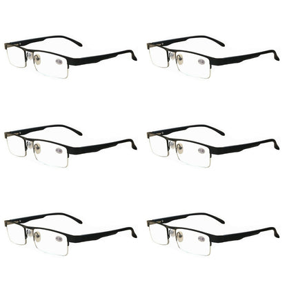 6 Pairs Mens Metal Black Frame Rectangular Reading Glasses Spring Hinge Readers