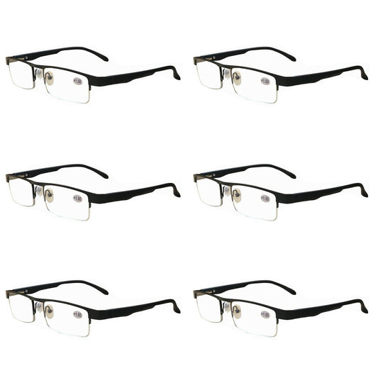 6 Pairs Mens Metal Black Frame Rectangular Reading Glasses Spring Hinge Readers