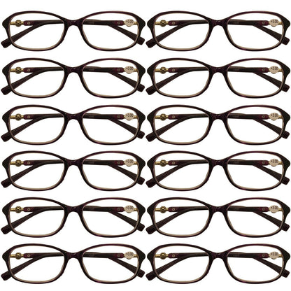 12 Packs Womens Oval Frame Reading Glasses Lightweight Classic Style Readers