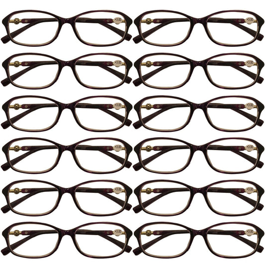 12 Packs Womens Oval Frame Reading Glasses Lightweight Classic Style Readers