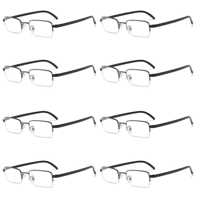 8 PK Mens Half Frame Reading Glasses Black Readers 1.00 1.50 2.00 2.50 3.00 4.00