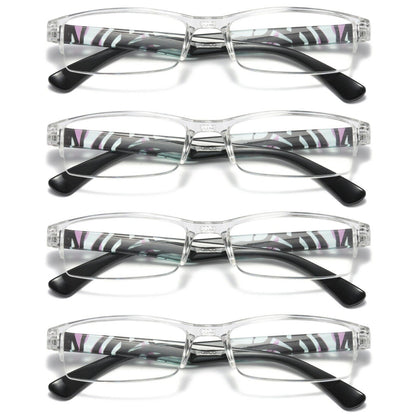 4 PK Men Women Rectangle Half Frame Blue Light Blocking Reading Glasses Readers