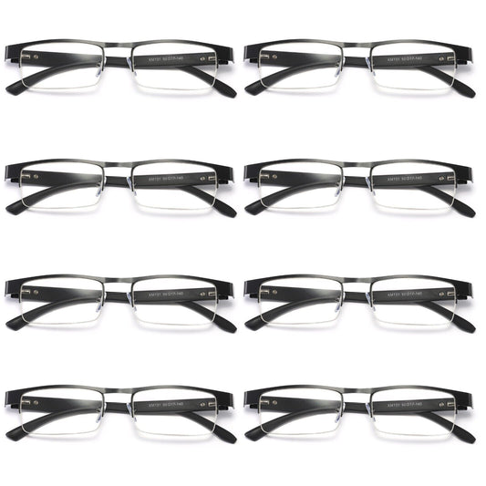 8 Pair Mens Metal Half Frame Rectangle Reading Glasses Spring Hinge Slim Readers