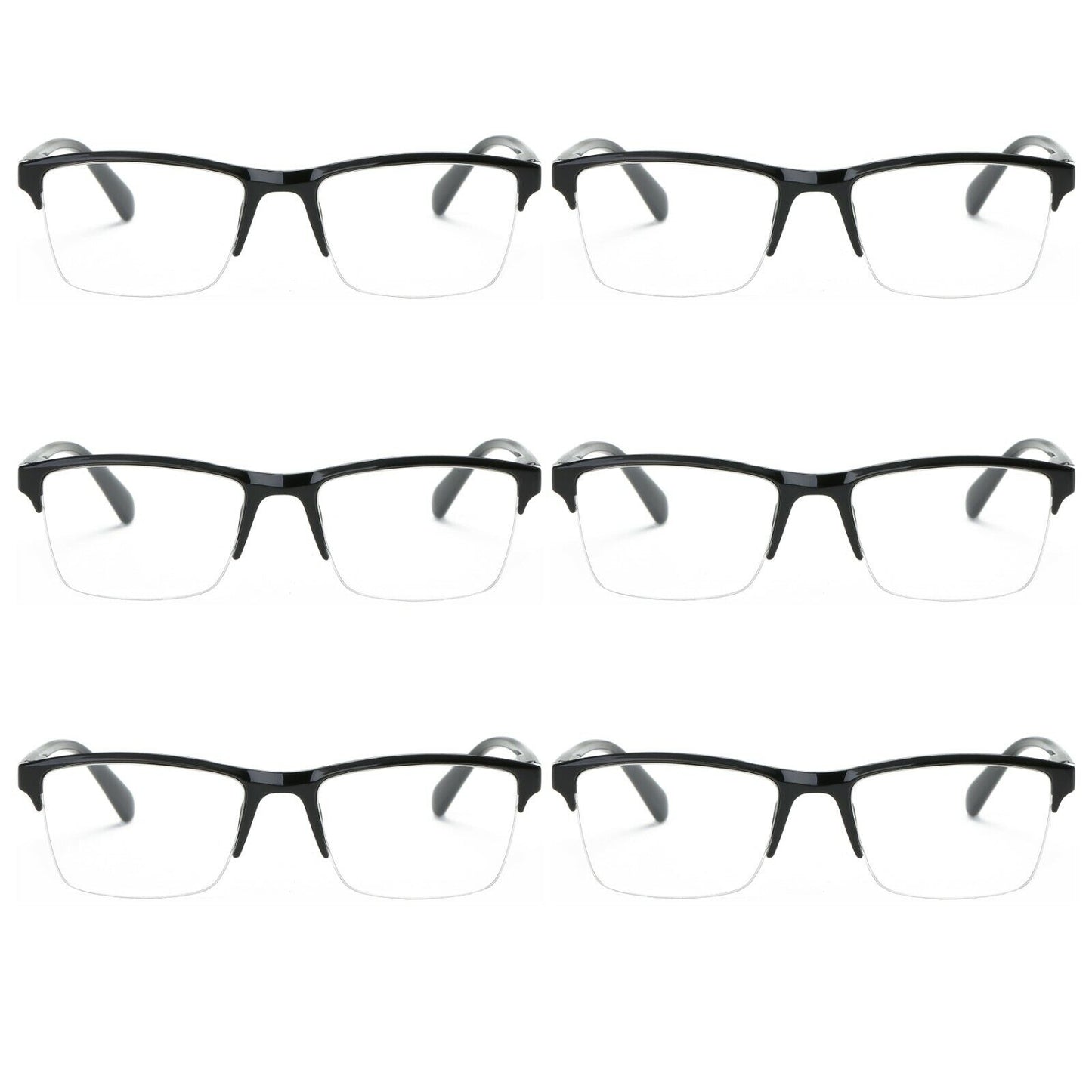 6 Packs Men Women Unisex Square Half Frame Reading Glasses Spring Hinge Readers