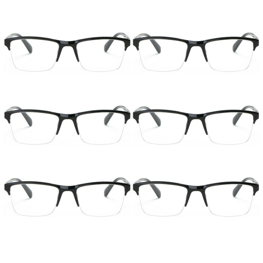 6 Packs Men Women Unisex Square Half Frame Reading Glasses Spring Hinge Readers