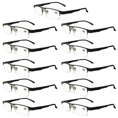 11 Pairs Mens Metal Black Frame Rectangular Reading Glasses Spring Hinge Readers