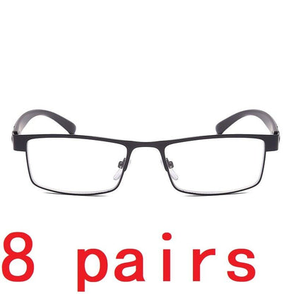 8 Pack Men Classic Style Square Metal Frame Reading Glasses Spring Hinge Readers