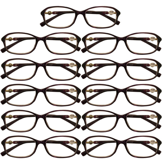 11 Packs Womens Oval Frame Reading Glasses Lightweight Classic Style Readers