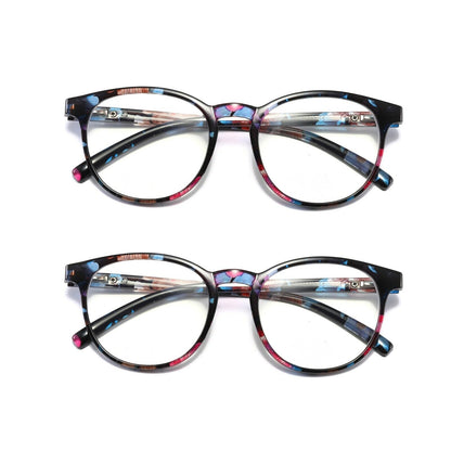 2 Pair Ladies Womens Round Big Frame Blue Light Blocking Reading Glasses Readers