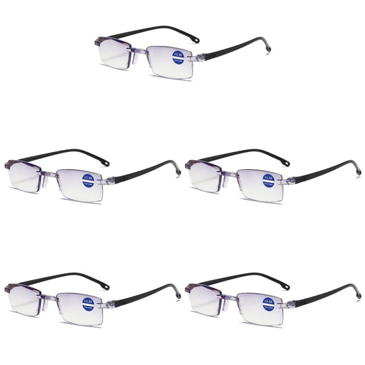 5PK Rimless Blue Light Blocking Reading Glasses Diamond Cut Edge Readers for Men