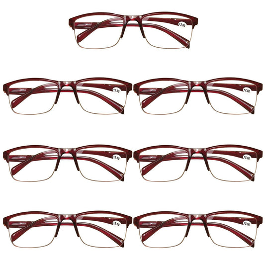 7 Pair Womens Half Frame Square Classic Reading Glasses Red Spring Hinge Readers