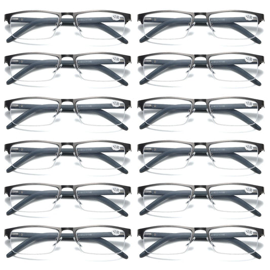 12 PK Mens Spring Hinge Half Frame Blue Light Blocking Reading Glasses Readers