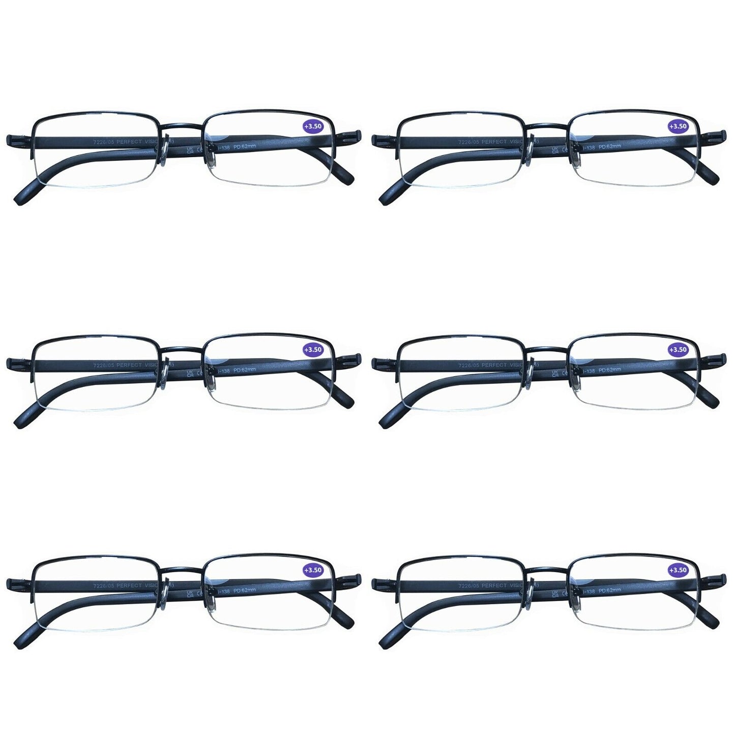 6 Pairs Mens Metal Frame Rectangle Half Frame Reading Glasses Classic Readers