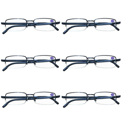 6 Pairs Mens Metal Frame Rectangle Half Frame Reading Glasses Classic Readers