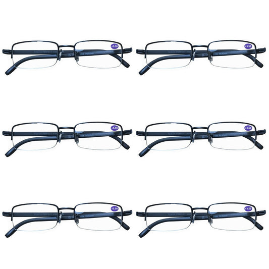 6 Pairs Mens Metal Frame Rectangle Half Frame Reading Glasses Classic Readers