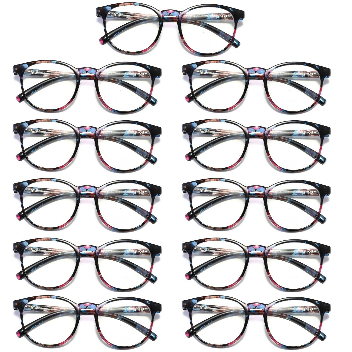 11Pair Ladies Womens Round Big Frame Blue Light Blocking Reading Glasses Readers