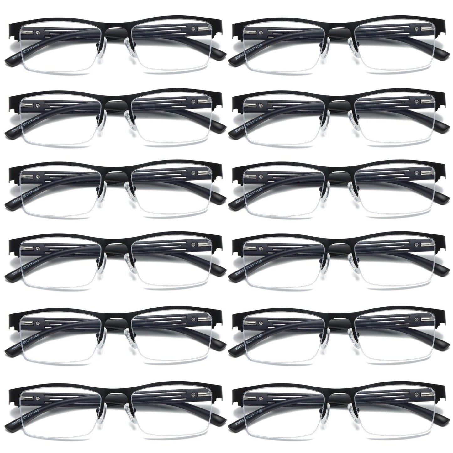 12 PK Mens Spring Hinge Blue Light Blocking Reading Glasses Half Frame Readers