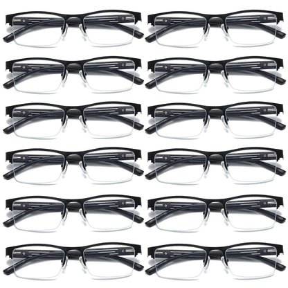 12 PK Mens Spring Hinge Blue Light Blocking Reading Glasses Half Frame Readers