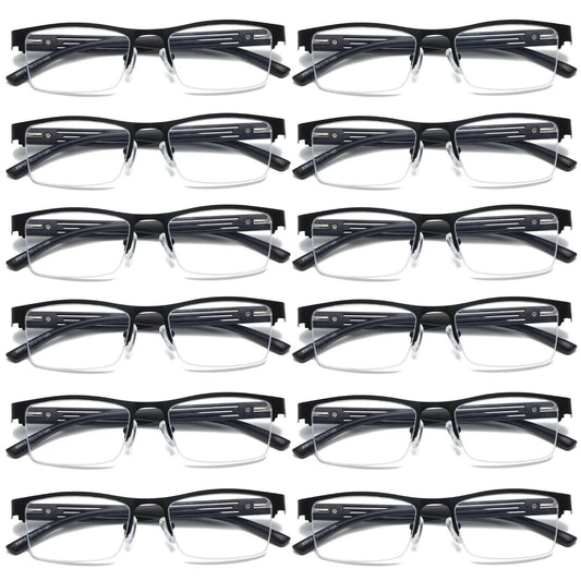 12 PK Mens Spring Hinge Blue Light Blocking Reading Glasses Half Frame Readers