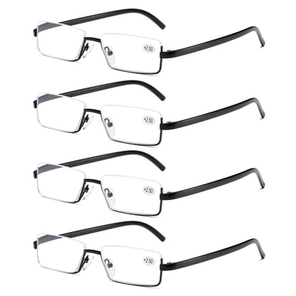 4PK Men Half Metal Frame Reading Glasses Blue Light Readers for Small Head Face