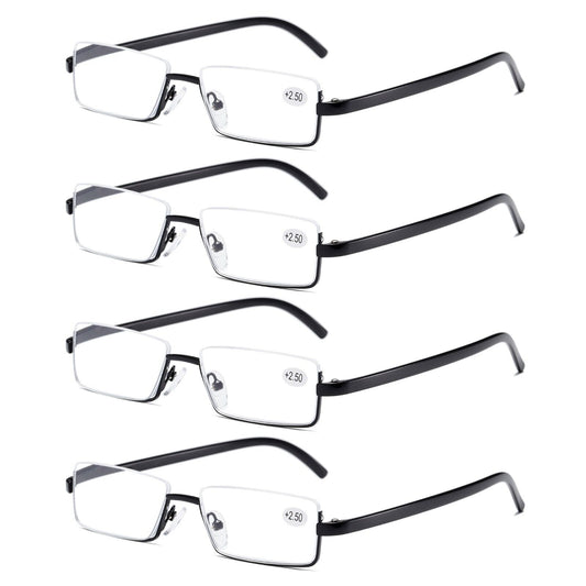 4PK Men Half Metal Frame Reading Glasses Blue Light Readers for Small Head Face