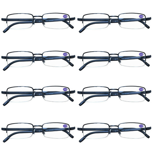 8 Pairs Mens Metal Frame Rectangle Half Frame Reading Glasses Classic Readers