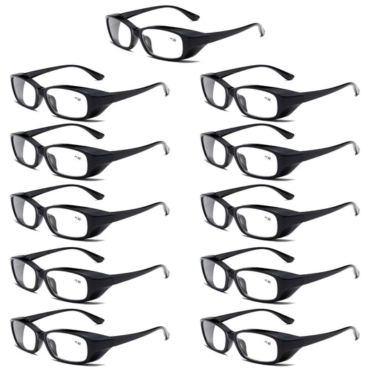 11 PK Clear Lens Mens Black Frame Reading Glasses Heavy Duty Readers for Work