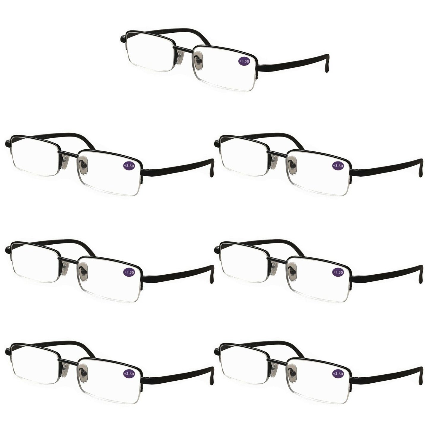 7 Pairs Mens Half Frame Rectangular Reading Glasses Classic Lightweight Readers