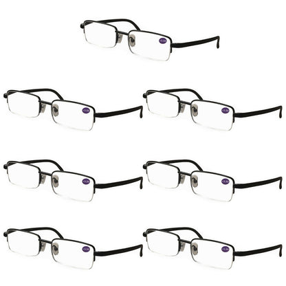 7 Pairs Mens Half Frame Rectangular Reading Glasses Classic Lightweight Readers