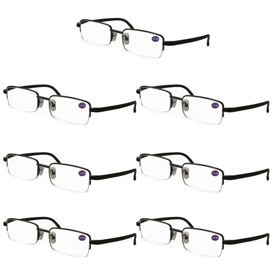 7 Pairs Mens Half Frame Rectangular Reading Glasses Classic Lightweight Readers