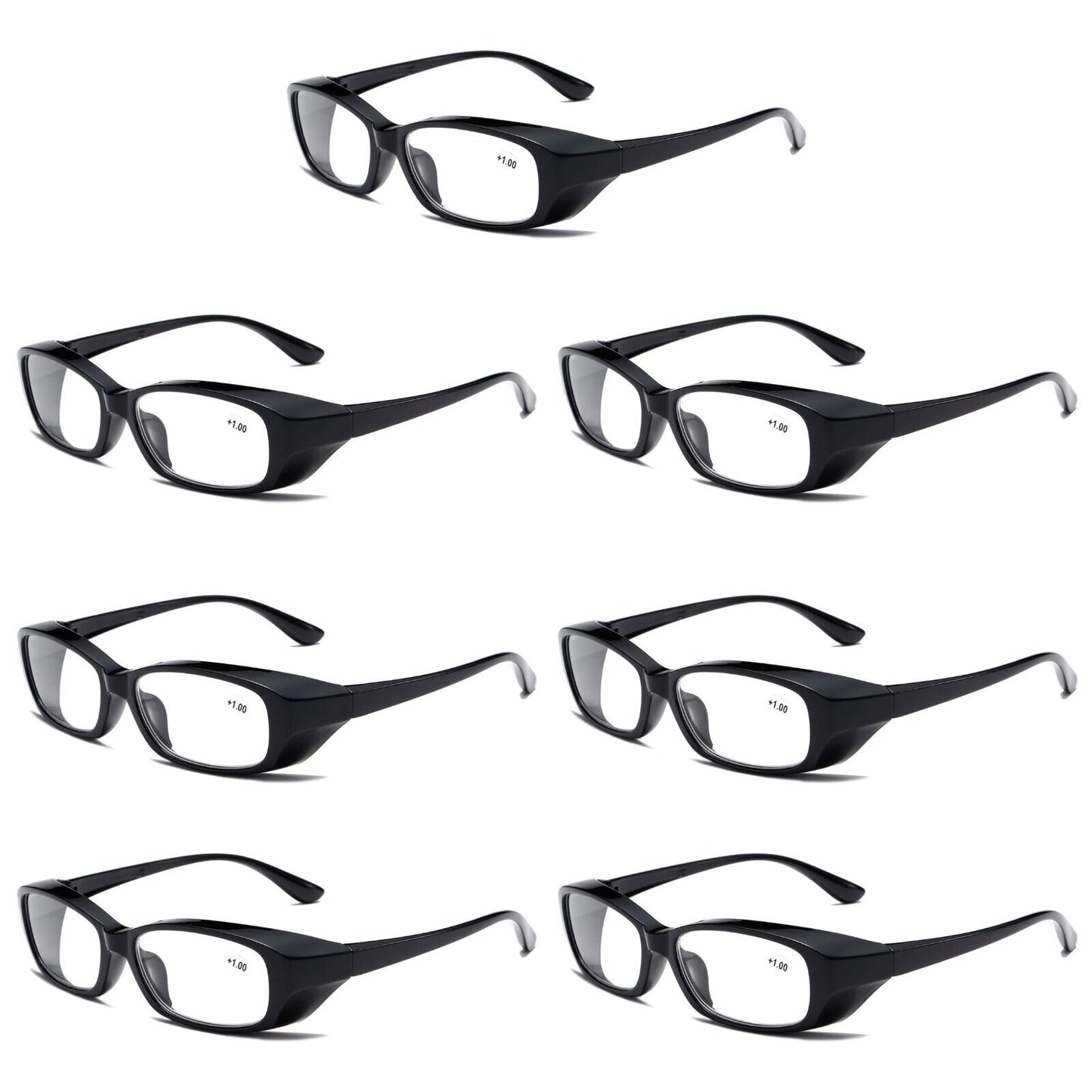 7 PK Clear Lens Mens Black Frame Reading Glasses Heavy Duty Readers for Work