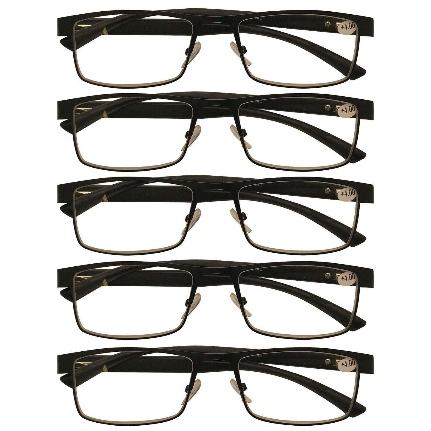 6 Packs Mens Rectangle Metal Frame Reading Glasses Black Spring Hinge Readers