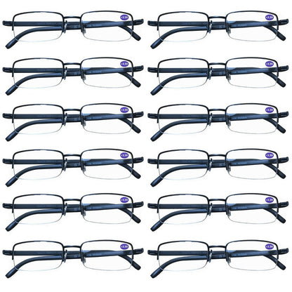 12 Pairs Mens Metal Frame Rectangle Half Frame Reading Glasses Classic Readers