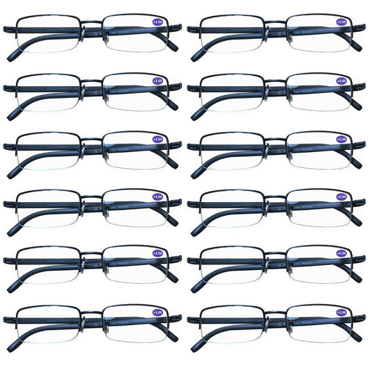 12 Pairs Mens Metal Frame Rectangle Half Frame Reading Glasses Classic Readers