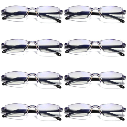 8 PK Mens Rectangular Rimless Blue Light Blocking Reading Glasses Unisex Readers