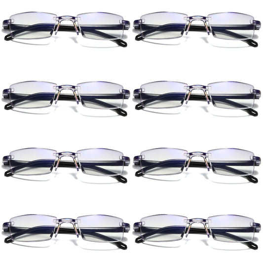 8 PK Mens Rectangular Rimless Blue Light Blocking Reading Glasses Unisex Readers