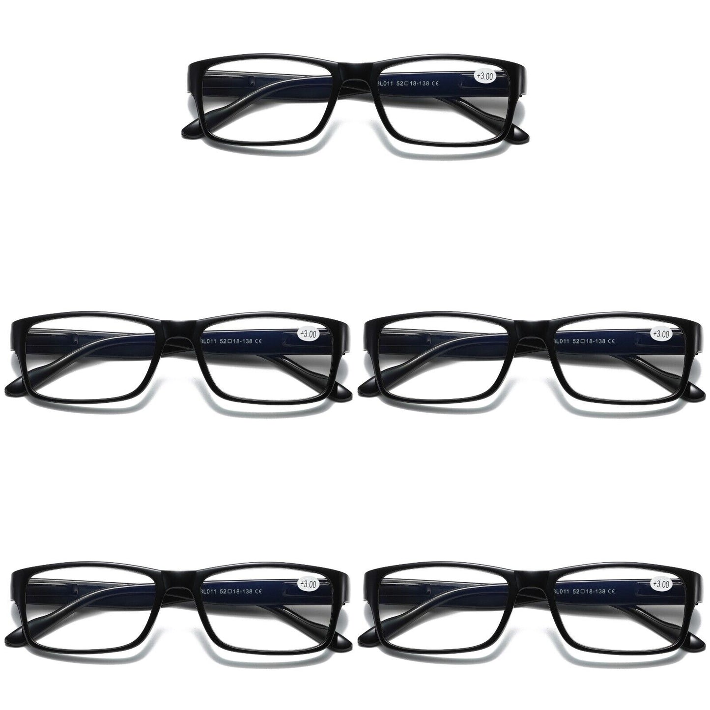 5 PK Mens Unisex Blue Light Blocking Reading Glasses Black Spring Hinge Readers