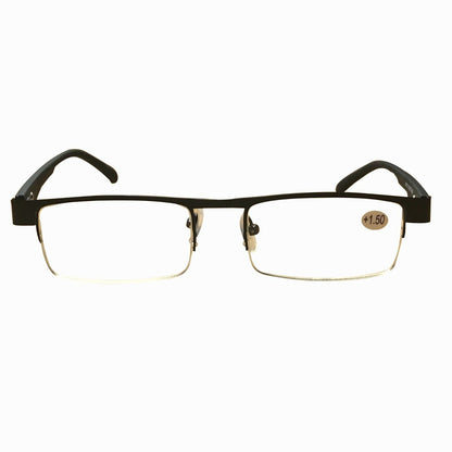 1 Pair Mens Metal Half Frame Rectangle Reading Glasses Spring Hinge Slim Readers