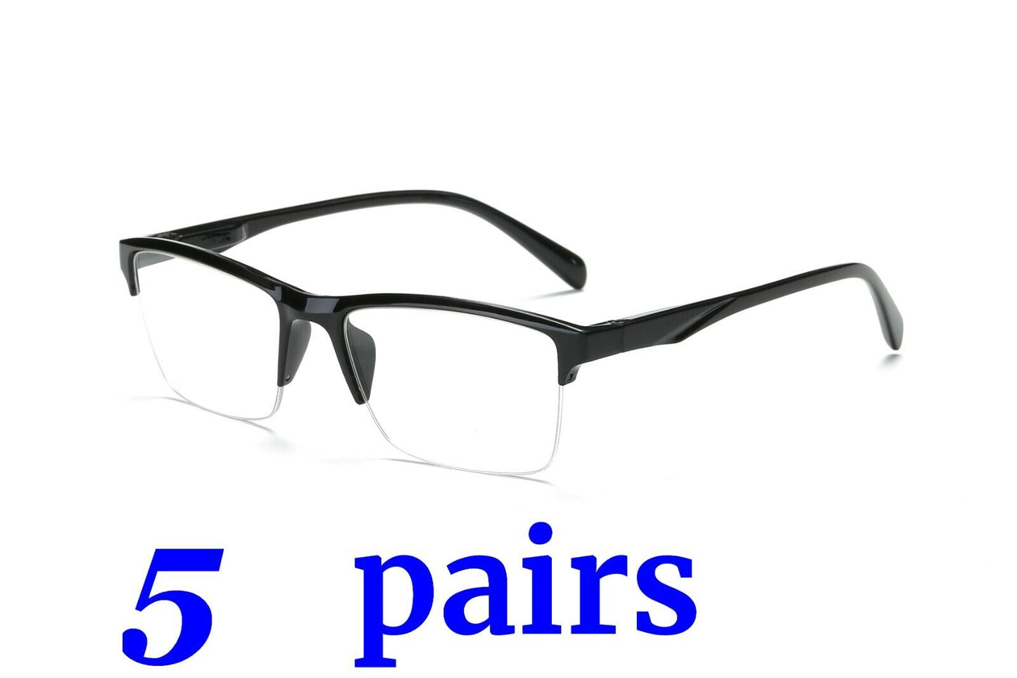 5 Pairs Fashion Square Half Frame Reading Glasses Spring Hinge Readers for Men