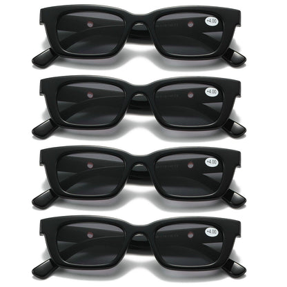 4 PK Black Unisex Full Lens Tinted Sun Readers Reading Sunglasses UV400 Protect