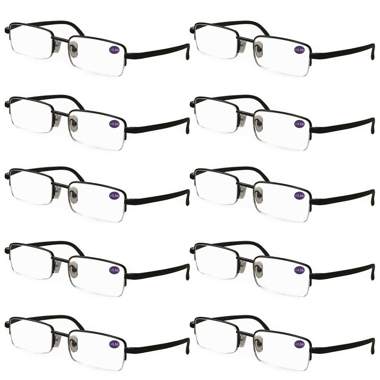 10 Pairs Mens Half Frame Rectangular Reading Glasses Classic Lightweight Readers