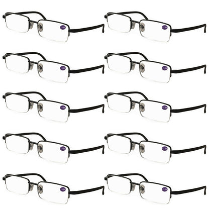 10 Pairs Mens Half Frame Rectangular Reading Glasses Classic Lightweight Readers