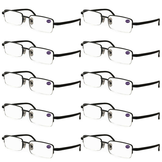 10 Pairs Mens Half Frame Rectangular Reading Glasses Classic Lightweight Readers