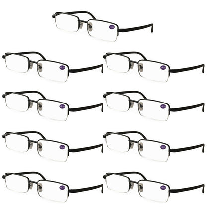 9 Pairs Mens Half Frame Rectangular Reading Glasses Classic Lightweight Readers