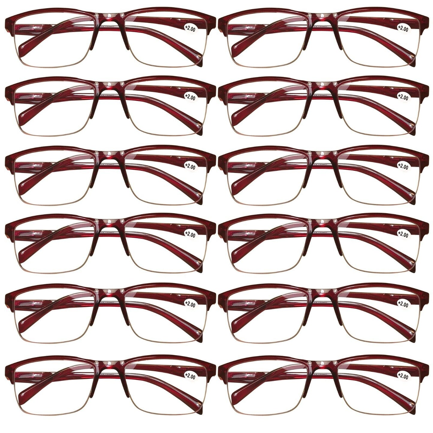 12Pair Womens Half Frame Square Classic Reading Glasses Red Spring Hinge Readers