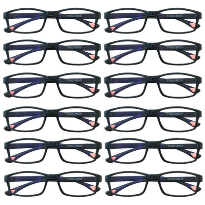 12 Packs Unisex Rectangular Frame Reading Glasses Classic Readers for Men Women