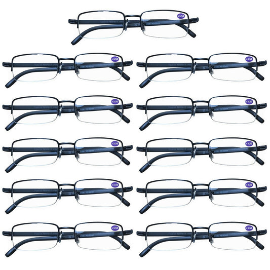 11 Pairs Mens Metal Frame Rectangle Half Frame Reading Glasses Classic Readers