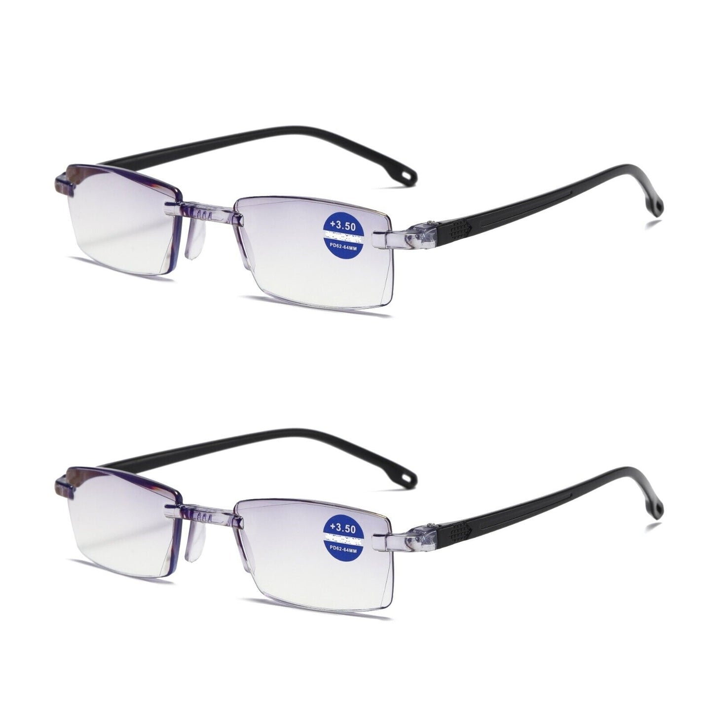 2PK Rimless Blue Light Blocking Reading Glasses Diamond Cut Edge Readers for Men